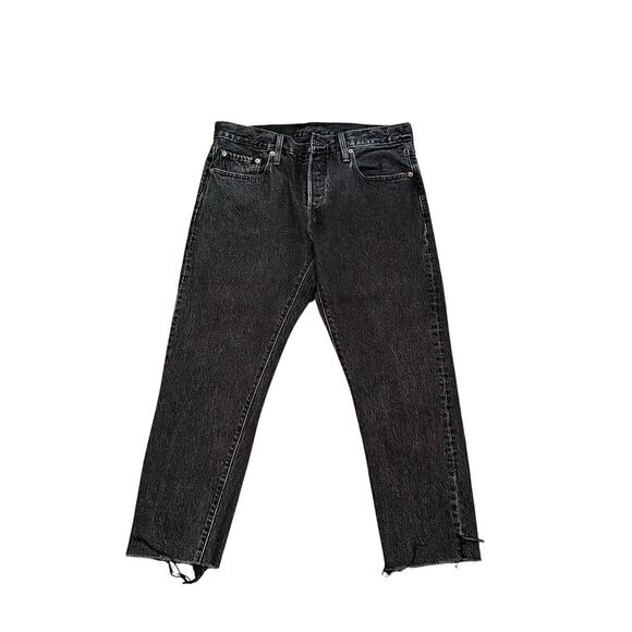 Levi's Denim - Levi's 501 Women's Black Distressed Raw Hem Straight Leg Denim Jeans Size 32X26